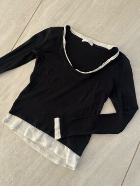 Zara Black Long-Sleeve Top with White Trim